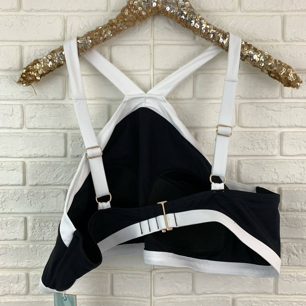 Coastal Blue high halter bikini top colorblock NEW - Picture 5 of 7